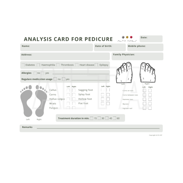 ANALYSIS CARD FOR PEDICURE